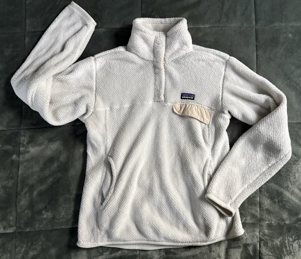 Vintage PATAGONIA Women Re-Tool 1/4 Snap Polartec Fleece Pullover Ivory Sz Small